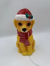 Holiday Time 11" Tabletop Light Up Golden Puppy Blow Mold w/ Hat and Scarf