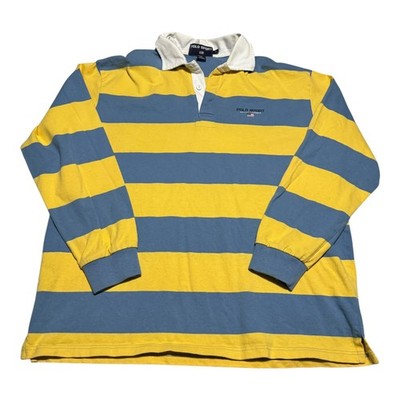 Vintage Polo Sport Ralph Lauren Blue Yellow Rugby Long Sleeve