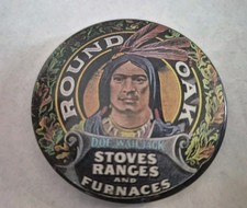 Rare Antique Round Oak Stoves Advertising Pocket Miror Celluloid Doe-Wah-Jack
