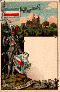 LITHO STUDENTIKA RHENANIA SEI'S PANIER! KNIGHT WITH COAT OF ARMS COL. Circa 1910