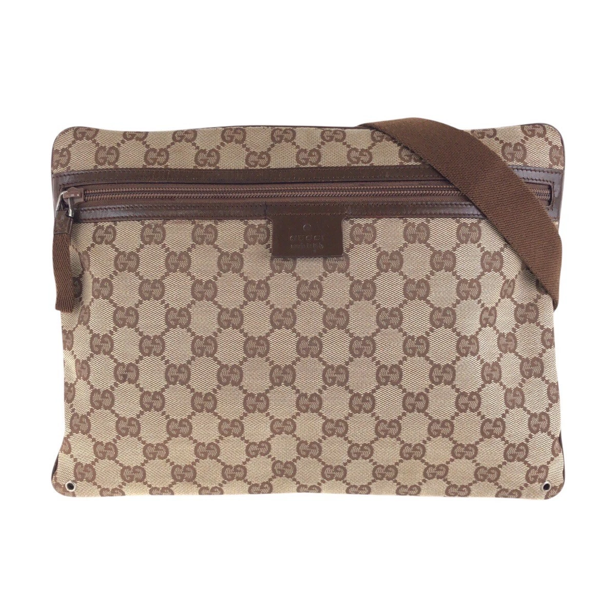 GUCCI Beige Métal Argenté Raccords GG Toile Cuir 90476 Diagonale Épaule