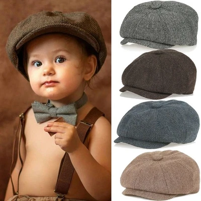 Baby Toddler Vintage Newsboy Tweed Flat Caps Boys Girls Pageboy Beret Hats Gift
