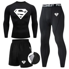 Mens GYM Superman Compression Running Rashguard Base Layer shorts Leggings MMA