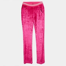 Roberto Cavalli Pink Embroidered Velvet Knit Pants S
