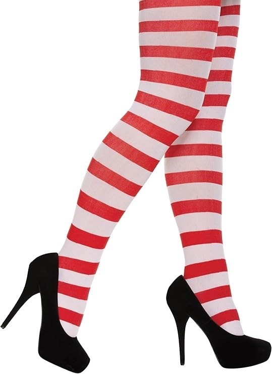 Medias de mujer rojas blancas a rayas de Navidad Miss Santa disfraz medias