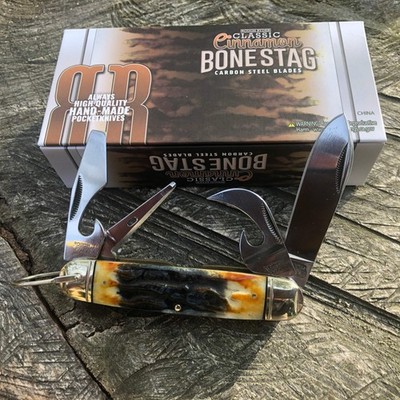 Rough Ryder Kamp King Pocket Knife   Cinnamon Bone Handle   Multi Tool Blades  
