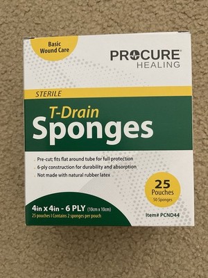 Sterile t-drain sponges 4x4 6-ply - 25 pouches