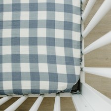 Dusty Blue Gingham Muslin Crib Sheet by , Soft and Breathable Bed Sheets for ...