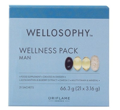 ORIFLAME WELLOSOPHY WELLNESS PACK MAN Omega Multivitamin Antioxidans 4 x 21 Tage
