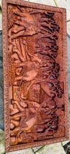 Indian Hand Carved Wooden Vintage Row of Elephants Wall Hanging / Plaque 