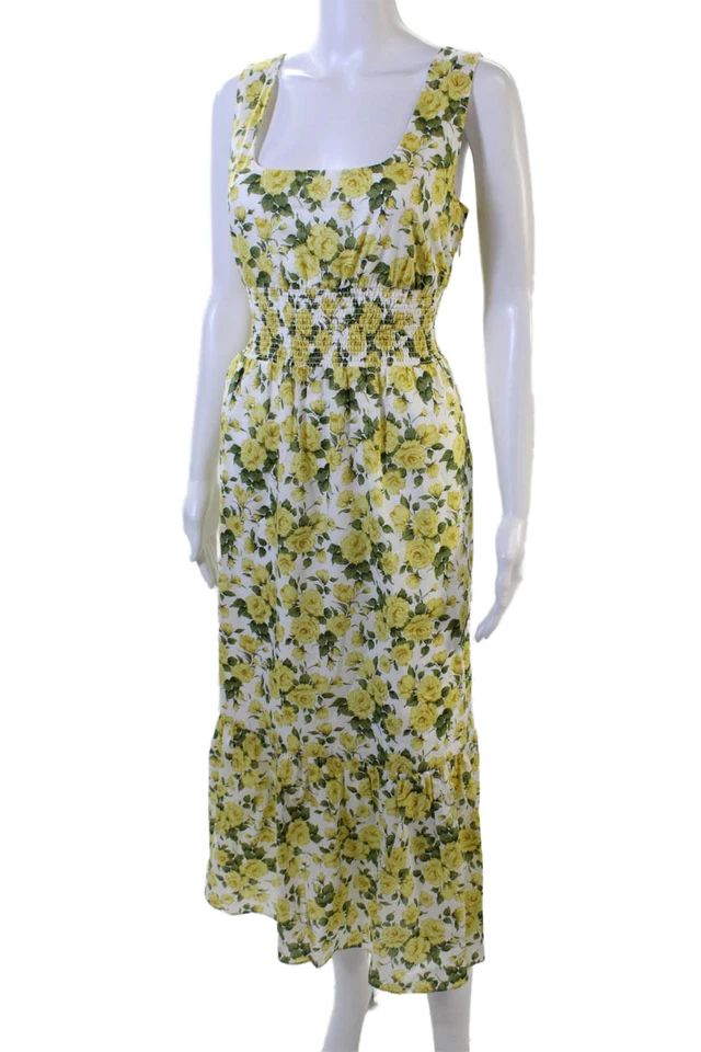J Crew Womens White Floral Maxi Sundress Square Neck Sleeveless Cotton Size 8 - Image 2 of 4