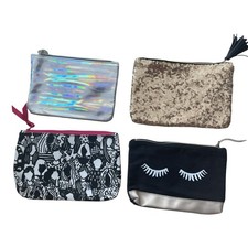 4 Ipsy Glam Cosmetic Makeup Zipper Bags Pouches Black Eyes People Gold Sequins