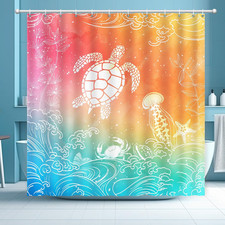 Beach Ocean Shower Curtain, Sea Turtle Drift Bottle Summer Shower Curtain