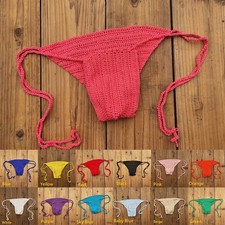 Hand Crochet Men Lace Up Low Rise Underwear Briefs Swimwear for Sunbathing Swim