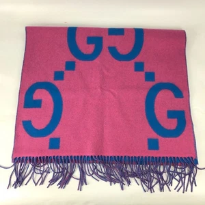 Gucci Authentique écharpe GG jacquard franges bicolores rose L24,8 x H90,55 pouces avec boîte