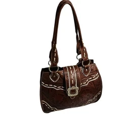 American West Tooled Leather Tote Bag Brown Western Chic Cowgirl Elegant