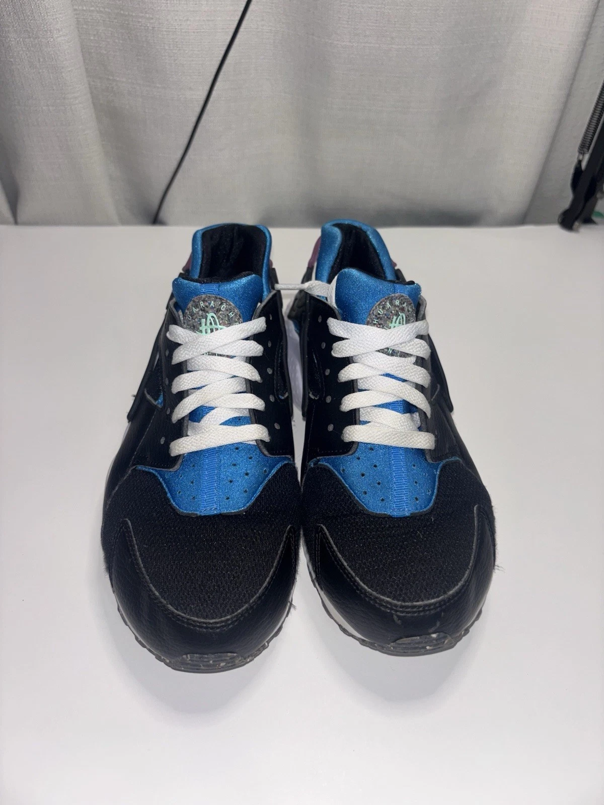 Taglia 7Y Nike Air Huarache Run nere blu bianche USATE NO SCATOLA spedizione veloce!