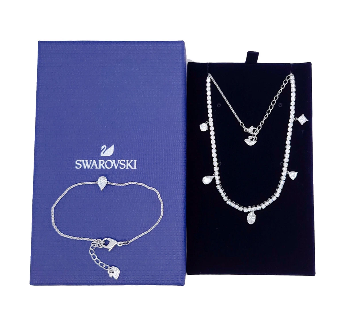 SWAROVSKI Rhodium Sparkle Tennis Deluxe Set Choker Necklace + Bracelet  5570195