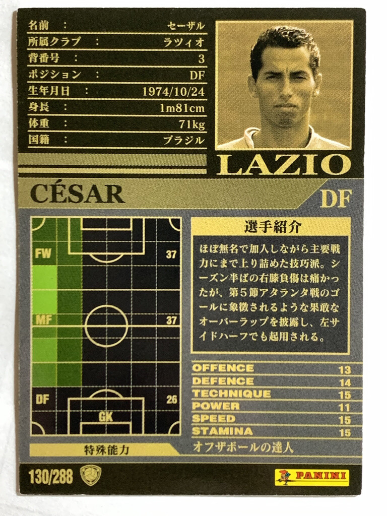 Cesar WCCF PANINI soccer card made in Japan sports Fight 130/288