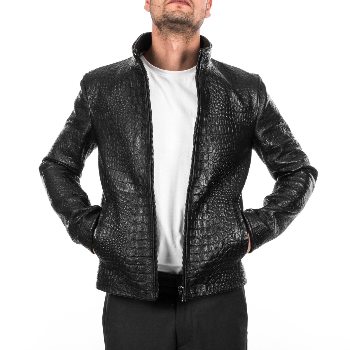 Italian handmade men genuine Lamb leather slim fit jacket Black | eBay