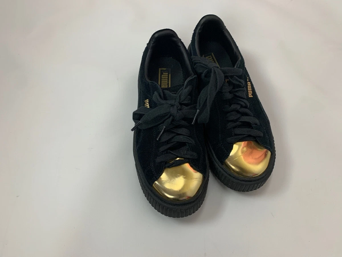 Puma Black Gold Suede Leather Platform Shoes Sneakers 5.5 Women s