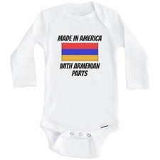 Made In America With Armenian Parts Armenia Flag Funny Long Sleeve Baby Bodysuit