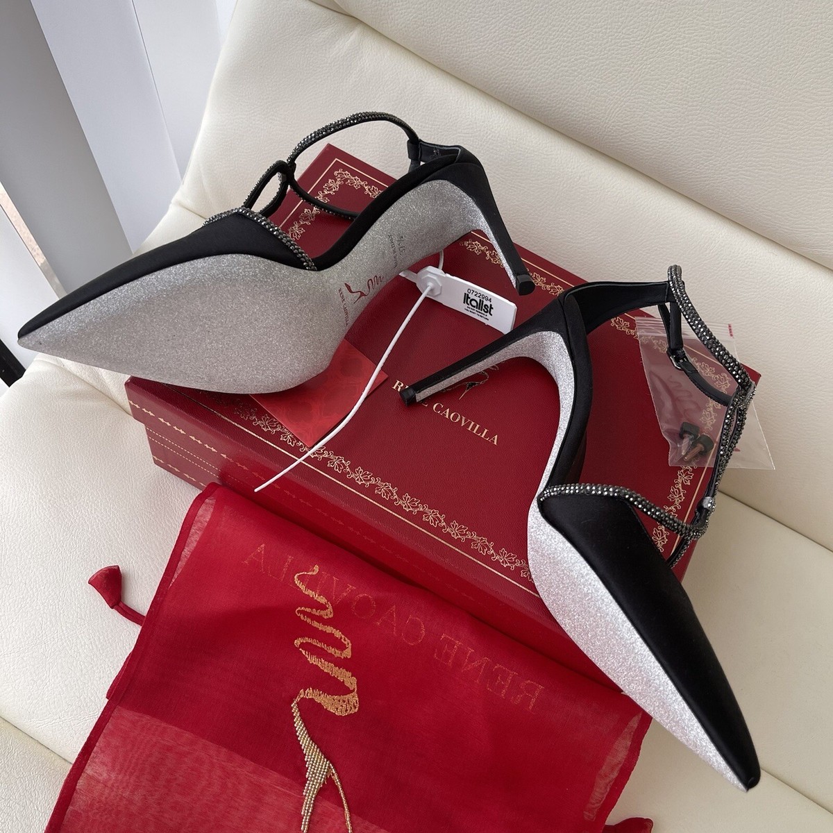 NEW RENE CAOVILLA BLACK PUMPS SATIN HEELS SHOES Clippy 37.5 NEW RENE CAOVILLA BLACK PUMPS SATIN HEELS SHOES Clippy 37.5