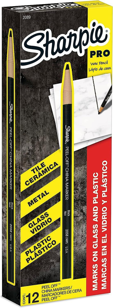 SHARPIE Peel-Off China Marker Grease Pencils, Black, Box of 12 Black