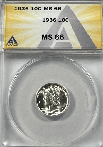 1936 Mercury Dime : ANACS  MS66  Blazing White