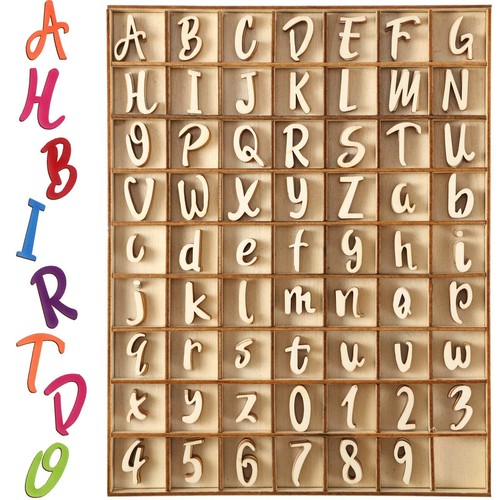 248 Pcs 1 Inch Wood Alphabet Letters and Wooden Numbers Blank Unfinished Wood...