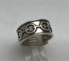 Sterling Silver .925 9mm Wide Circle Link Pattern Band Ring Size 6 3/4