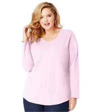 New Just My Size Cotton Blend Center Seam L/S V Neck Tee Top 3X Paleo Pink