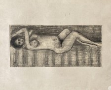 Zeichnung  Karl-Heinz Grünewald Neunkirchen liegender weiblicher Akt Vintage