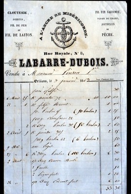 ORLEANS (45) FISHING & HUNTING ITEMS ''LABARRE-DUBOIS'' in 1863