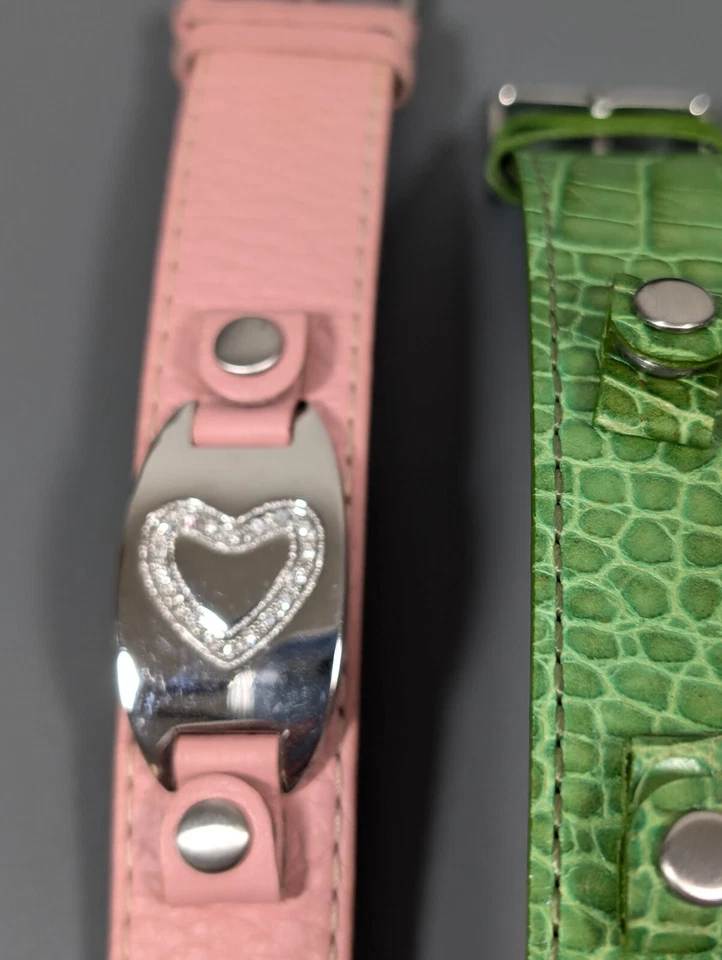 Fossil кожи комплект из 2 Y2K розовый зеленый сердце подвеска манжеты браслет пряжка 7 дюймов - Изображение 4 из 4
