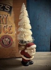Grubby PriMiTiVe Retro Santa Carrying Bottle Brush Christmas Tree Folk Art GP
