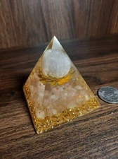 Rose Quartz gold flakes Orgonite resin pyramid