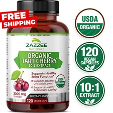 USDA Organic Tart Cherry Extract 120 Count Vegan 3000 mg Strength 10:1 Uric Acid