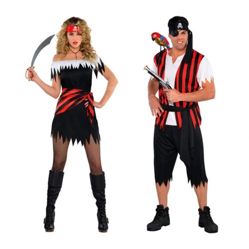 Mens Womens Caribbean Pirate Captain Halloween Fancy Dress Party Couples Outfit - Picture 1 of 7
