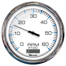 FARIA CHESAPEAKE WHITE SS 5" TACHOMETER W/ HOURMETER