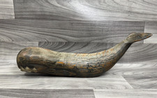 VINTAGE 18 CARVED WOOD SPERM WHALE SCULPTURE FIGURINE CARVING NAUTICAL FOLK ART