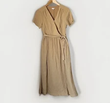Rylee & Cru Tan Gauzy Cotton  Wrap Midi Dress