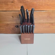 CAROTE 14-Pc Kitchen Knife Set with Block & Sharpener, Dishwasher Safe, Black