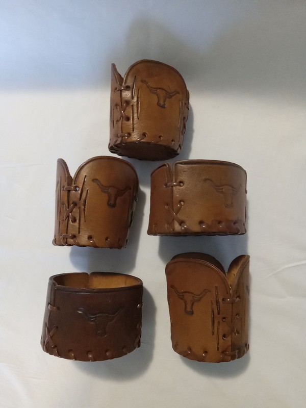 Vintage Tooled Leather Longhorn Cocktail Glass Holder