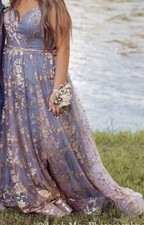 Formal Long Formal Size 10. Blue Gray With Gold Flowers.