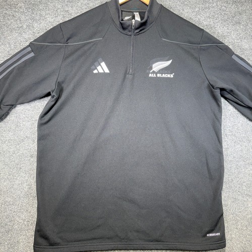 Adidas NEW ZEALAND All Blacks Rugby 1/4 Zip Mens Large Black AEROREADY Training