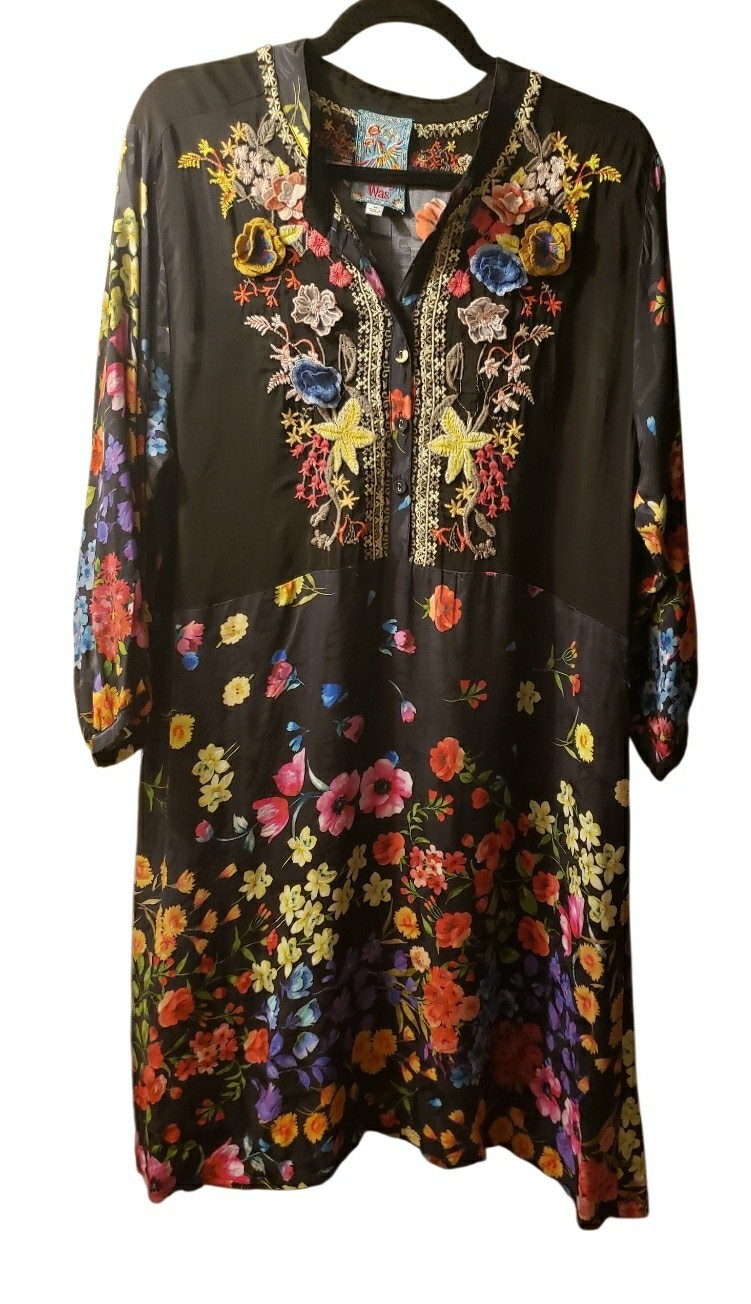 Johnny Was Floral Tunic Dress, Appliques,  Giraff Motifs, Vibrant Flowers~ Sz:m