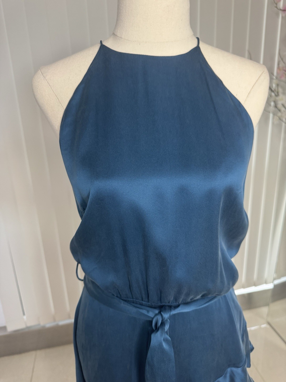 Zimmermann Teal/Blue Flounce Picnic Asymmetric Ruffle Dress Sz 1 Au 10 US 6 Silk