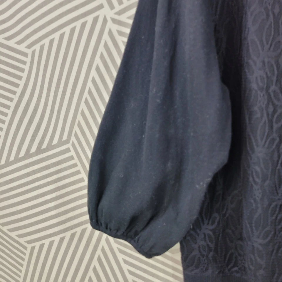 Cárdigan Suéter Lane Bryant Plus 22/24W 3X Negro Algodón Abotonado En Capas Encaje Foto 4 de 4