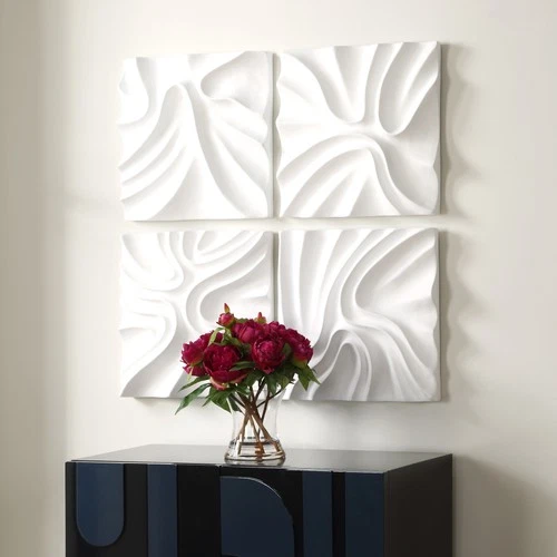 Uttermost 04368 Snowdrift 15" x 15" Sculptural Wall Panels - Set - White - Picture 4 of 6